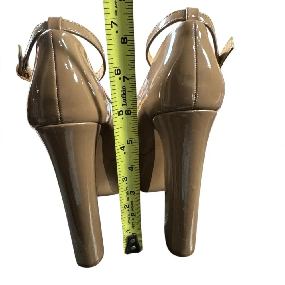 JF Nude Patent Platform Heels – Size 7.5, 6” Heel Ankle Strap Pumps